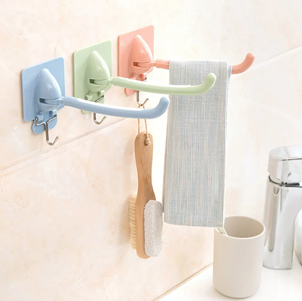 Multifunctional Towel Rail Rack Holder Self-Adhesive Wall-Mounted Rotating Double Hook Storage Hanger | Дом и сад