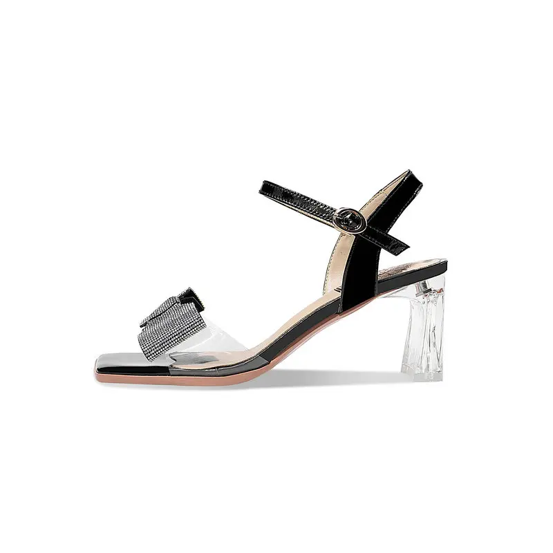 

ESVEVA 2021 Elegant Transparent Square High Heel Crystal Women Sandals Genuine Leather Buckle Summer Female Shoes Size 34-41