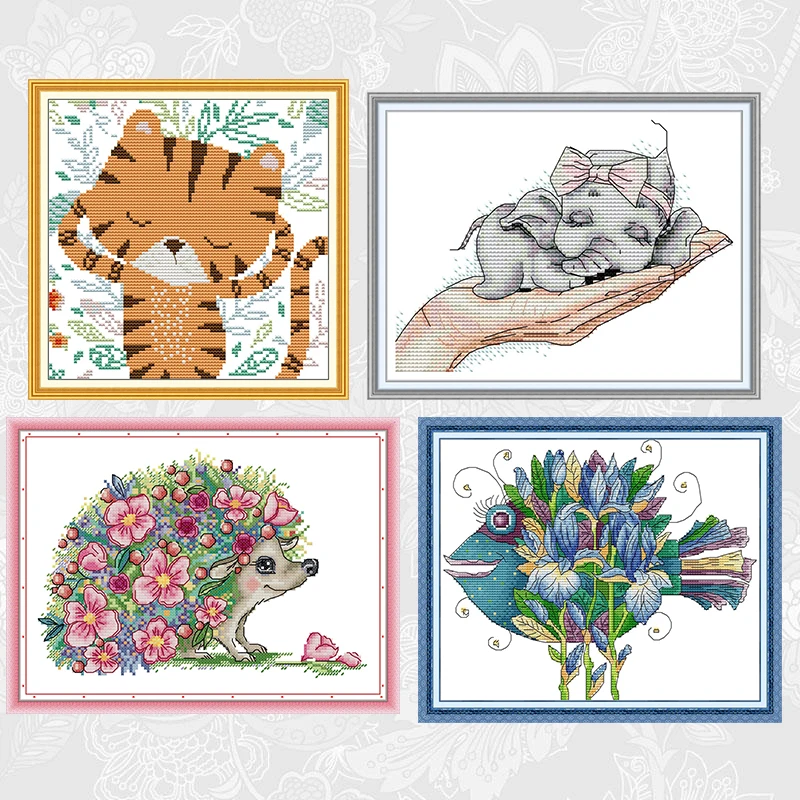 

DIY Handmade Cross Stitch Kits Cute Animals 14CT 11CT Counted Printed Canvas DMC Embroidery Threads Sets Needlework Home Decor