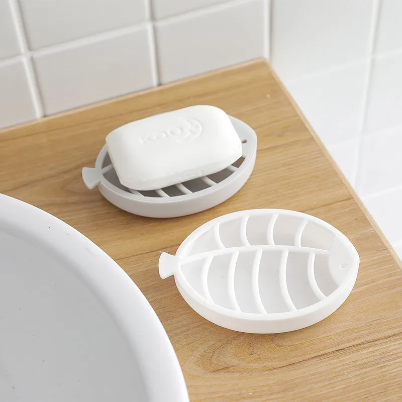 

1 Pcs Newest Creative Double Layer Drain Soap Holder Dish Box Anti-skid Leaves Shaped Bathroom Accessories soap box soap saver