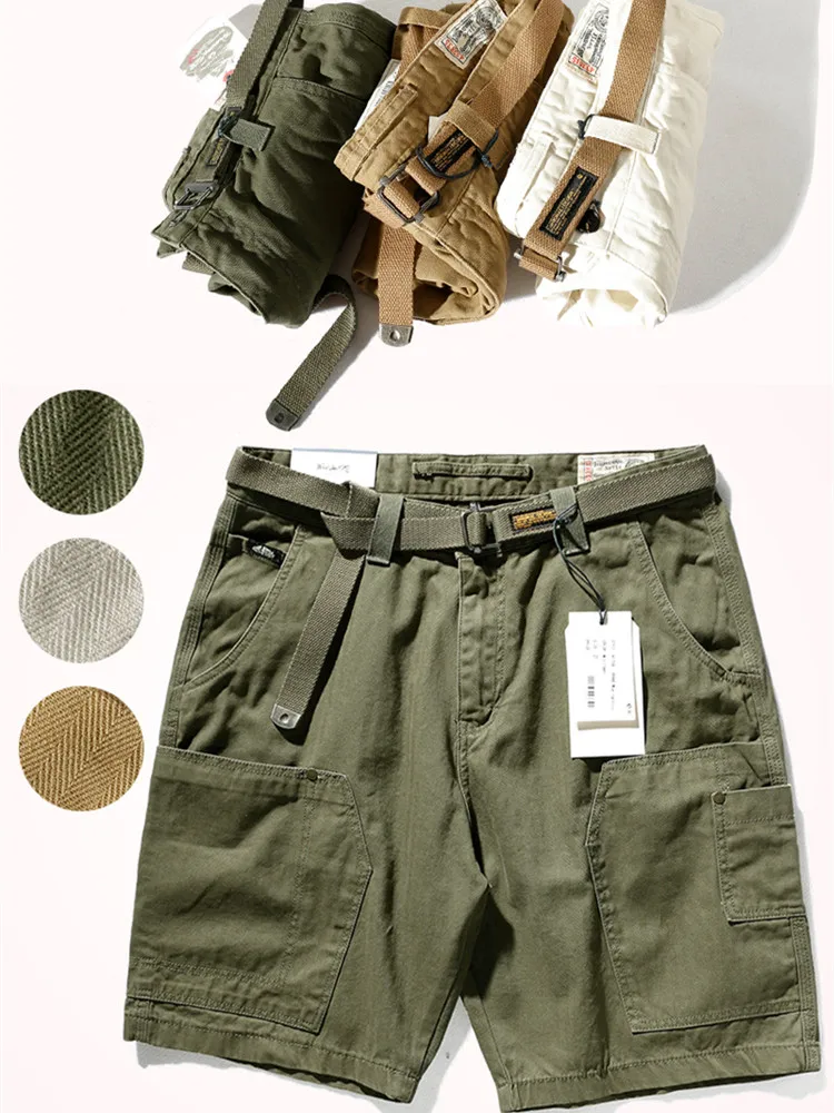 Шорты-карго мужские летние модные брюки-карго из чистого хлопка в стиле ретро