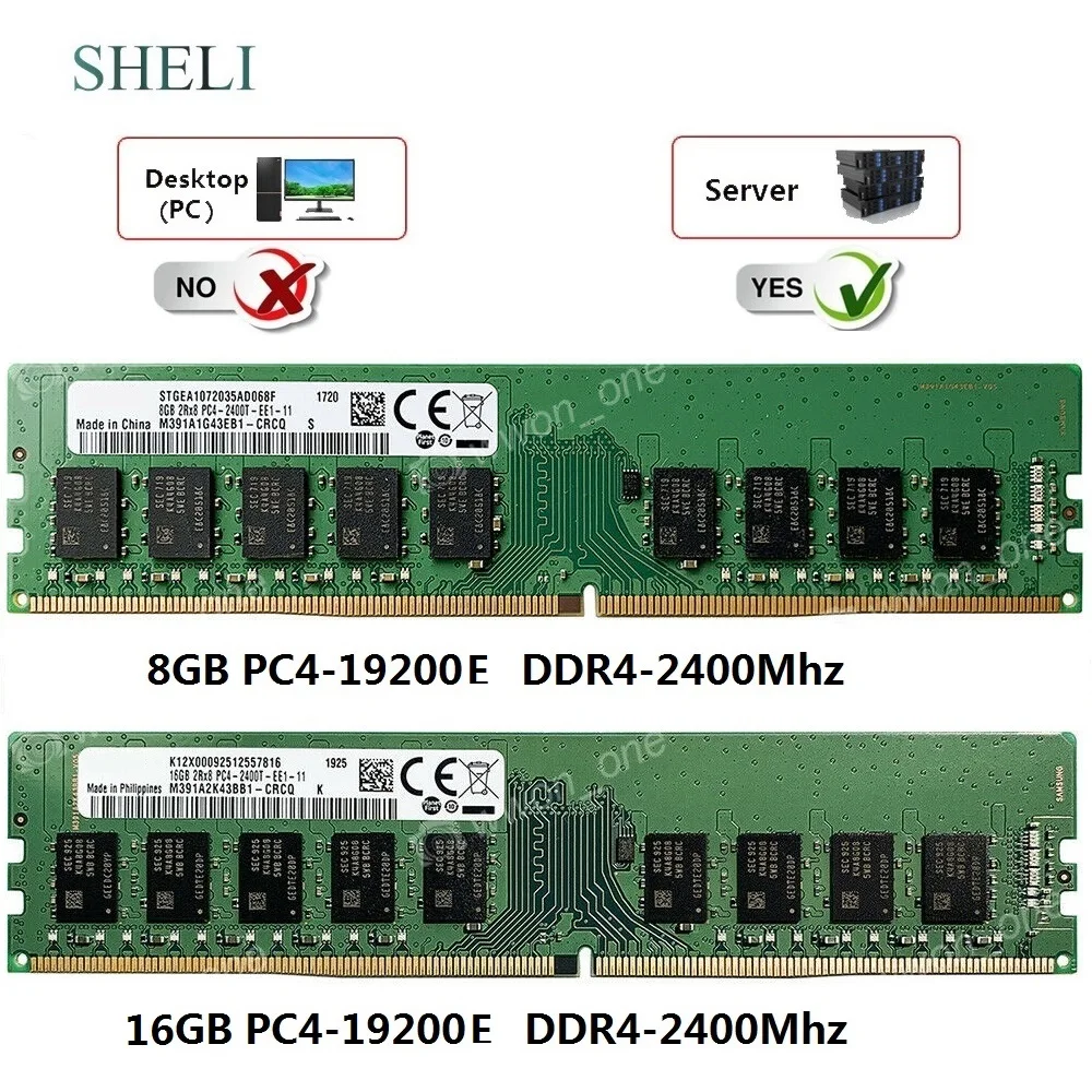 Серверная память SHELI 8 ГБ/16 ГБ 1Rx8 2400 МГц 288P 1 2 В без буффера ECC UDIMM|Оперативная