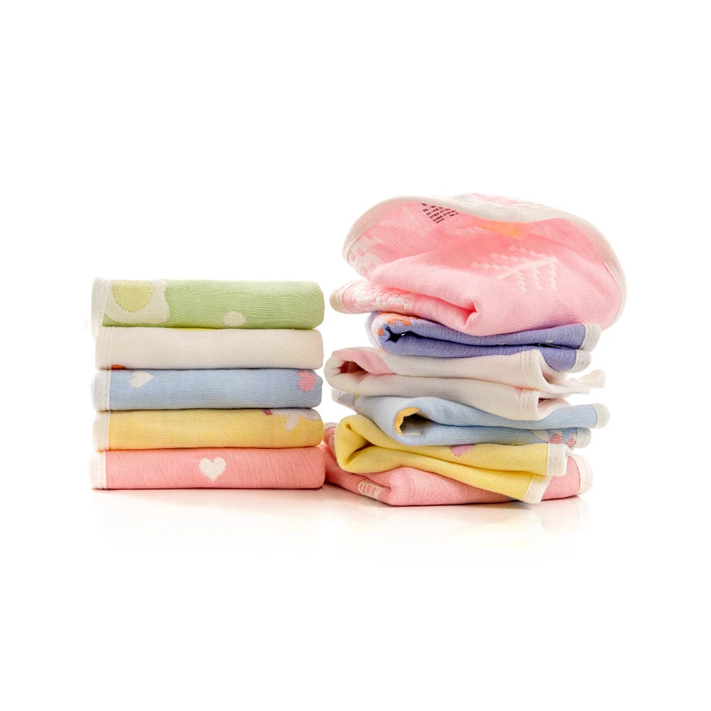 Детские хлопковые квадратные 6 слойные марлевые Мультяшные изображения крючок