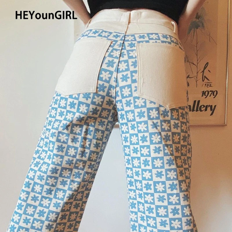 

HEYounGIRL Floral Print Vintage High Waist Pants Capris Fashion Aesthetic Straight Long Trousers Women Streetwear Sweatpants