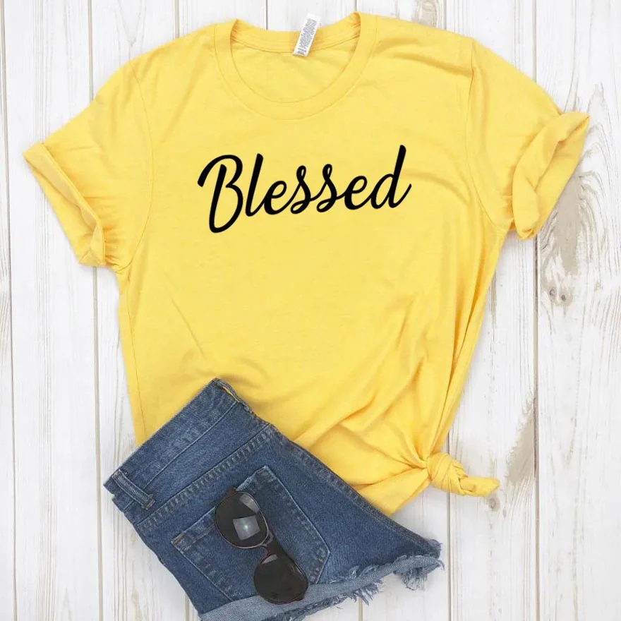 

Women T Shirt Blessed Print Tshirt Women Short Sleeve O Neck Loose T-shirt Ladies Summer Causal Tee Shirt Clothes Tops