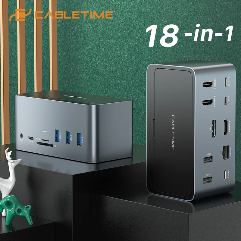 Док станция CABLETIME 18 в 1 USB HDMI DP RJ45 SD/TF|USB-хабы| |