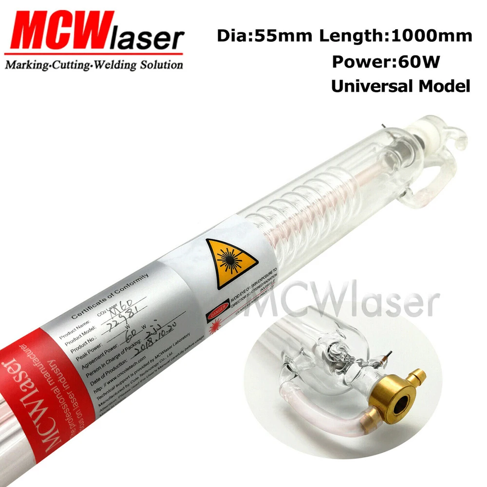 MCWlaser 60 Вт CO2 лазерная трубка Dia. 55 мм Длина 1000 для лазерной гравировки