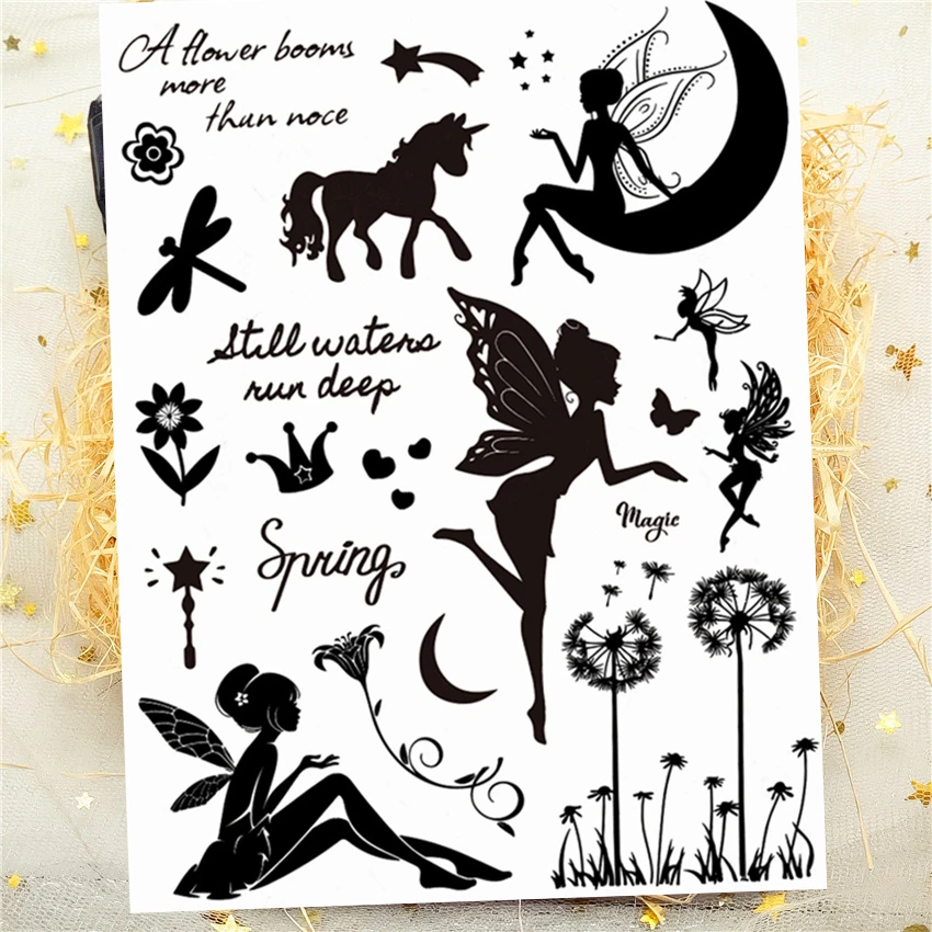 14x18 см с рисунком эльфов и фей прозрачный печать прозрачные наклейки силиконовый