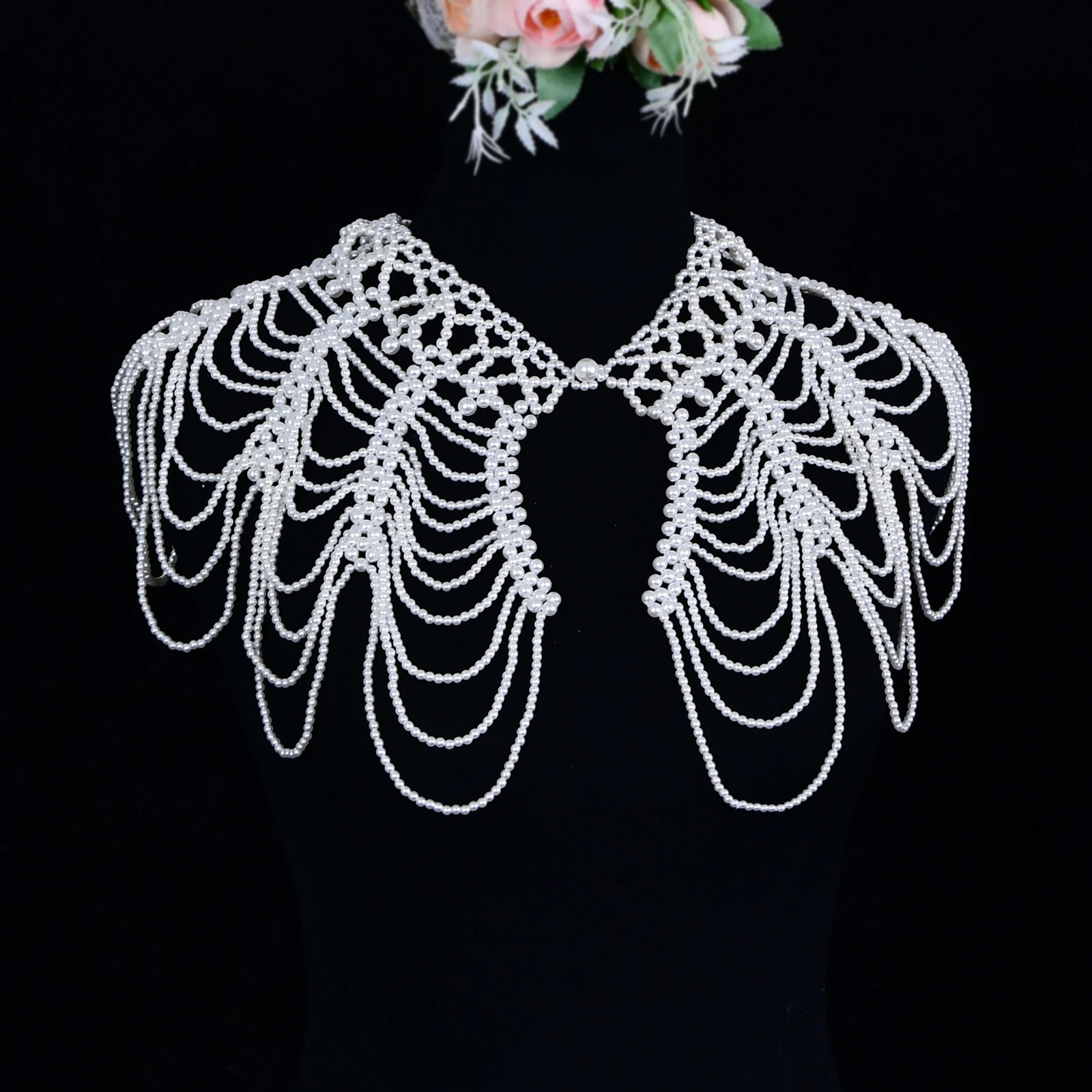 

TRiXY Handmade Wedding Accessories Luxury Pearl Translucent Chain Shawl Fashion Wraps Yarn Bridal Oversize Veil Bride