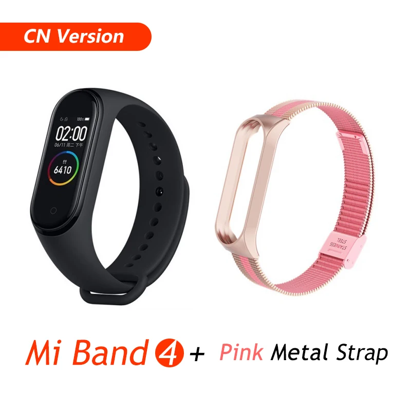 CN Add Pink Metal Xiaomi mi-браслет 4 музыкальный смарт-браслет mi Band 4 браслет пульсометр фитнес 135 мАч цветной экран Bluetooth 5,0 браслеты - Цвет: CN Add Pink Metal