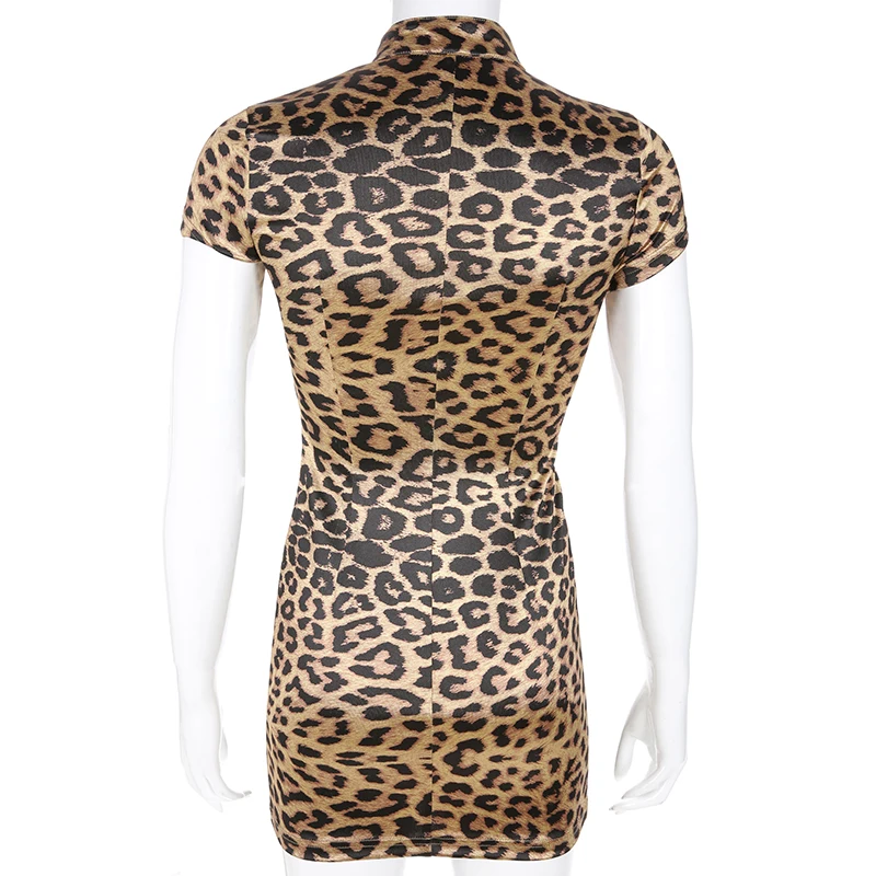 Сексуальное леопардовое платье Чонсам с коротким рукавом в китайском стиле