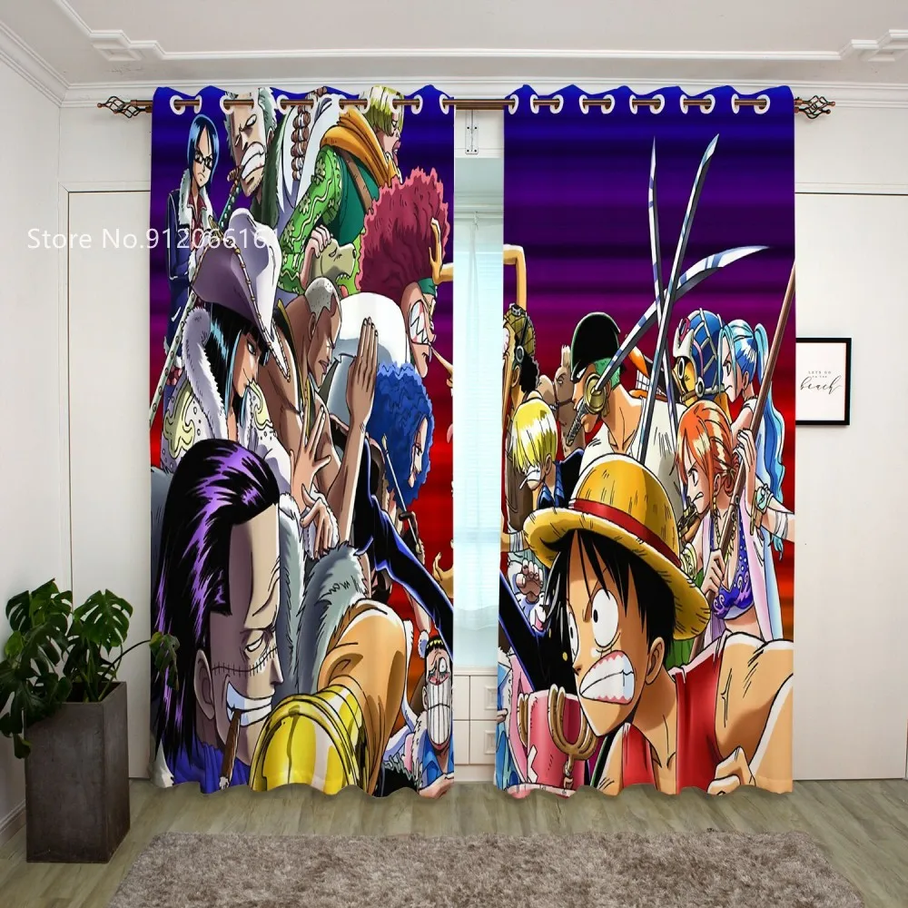 

One Piece Window Curtain 3D Print Cartoon Anime Luffy Window Drapes 2 Panels Home Textile Custom Window Treatment Home Decor
