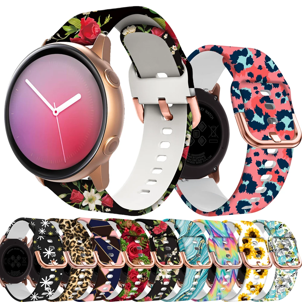 

Ремешок силиконовый 20 мм с цветочным принтом для смарт-часов Samsung Galaxy Watch 42 мм Active 2 40 44 S4 3 41 мм Gear S2
