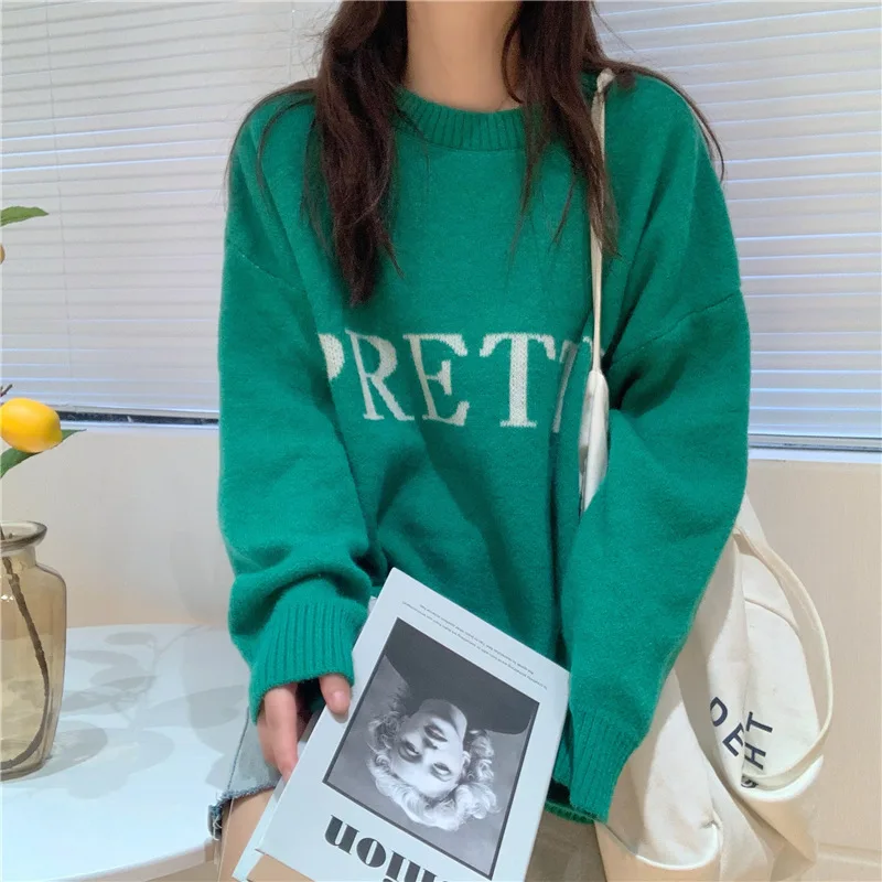 

Women who wear autumn and winter soft wind pullover sweater, fashion letter loose Korean blouse, age reducing knit bottom blouse