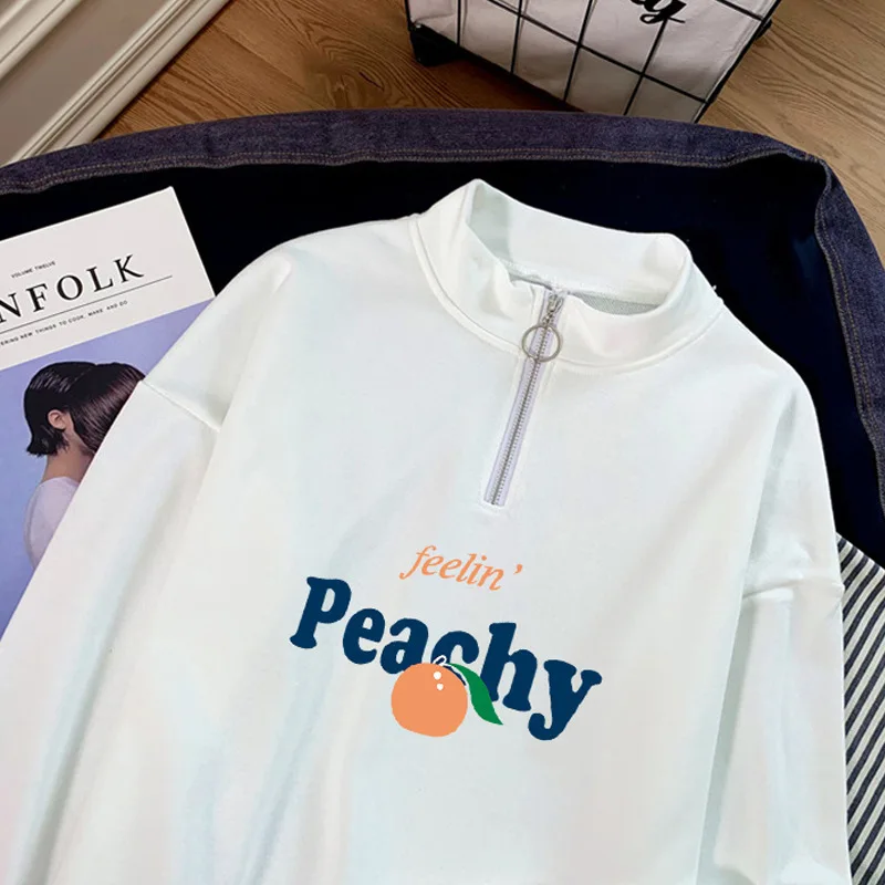 

Spring and autumn 2020 new Korean zipper loose and thin sweater fashion ins women's printed stand collar coat for students