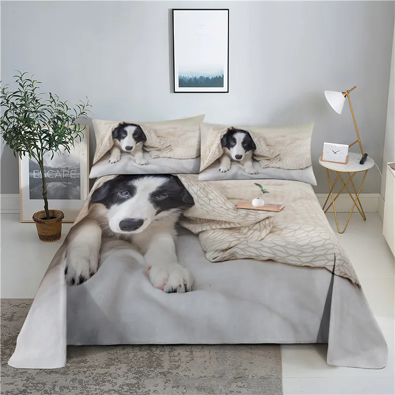 

Cute Dog 0.9/1.2/1.5/1.8/2.0m Digital Printing Polyester Bed Flat Sheet With Pillowcase Print Bedding Set