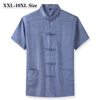plus size 7xl 8xl 9xl 10xl mens short sleeve shirt chinese style tang suit loose casual traditional kung fu uniform male