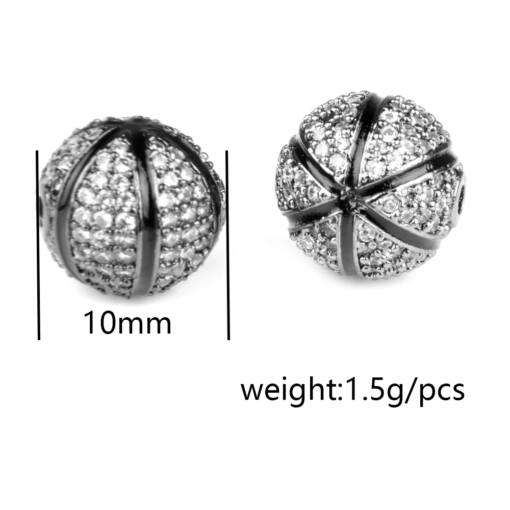 

4pcs/lot 10 12mm Basketball Football Beads Accessories For Bracelet Jewelry Making Micro Pave CZ Cubic Zirconia Beads Hot Sale
