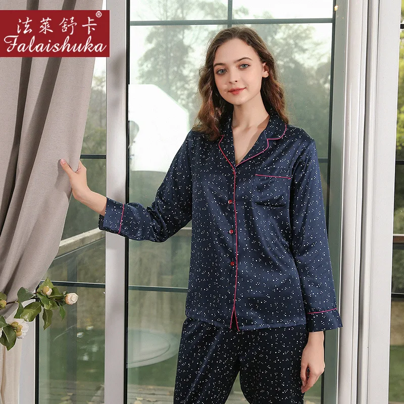 19 momme 100% genuine silk pajamas sets women sleepwear Korean white polka dot Elegant pure natural silk womens pyjamas T8261