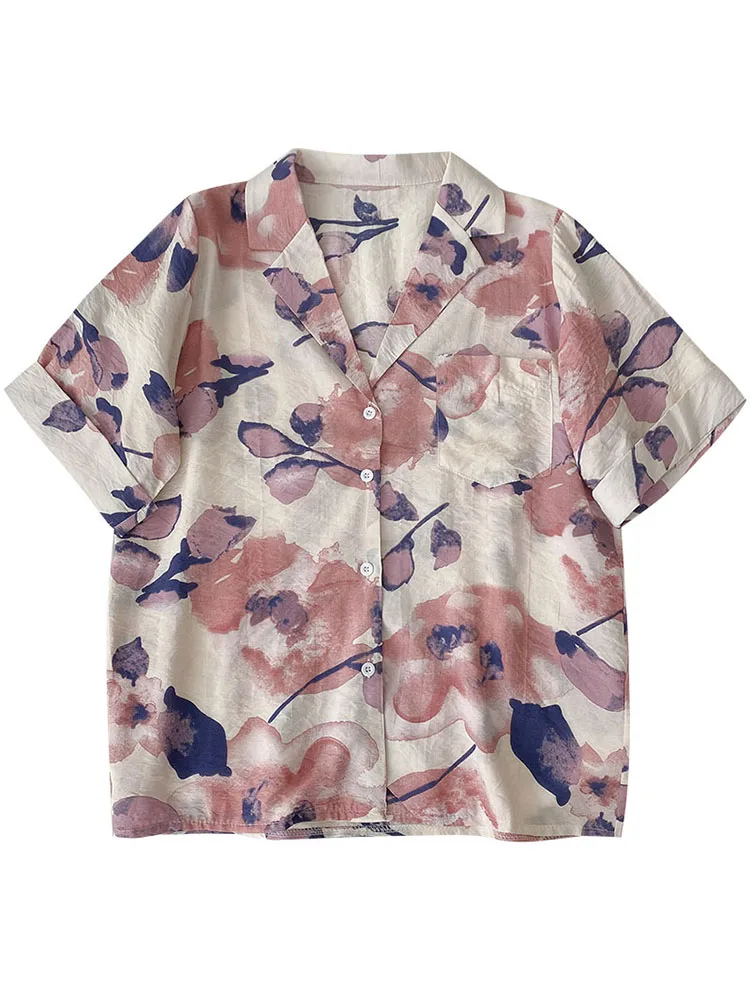 

Flower Fashion Printed Shirt Women Summer Beach Style Short Sleeve Turn-down Collar Loose Blouse Femme Korean Style Tops