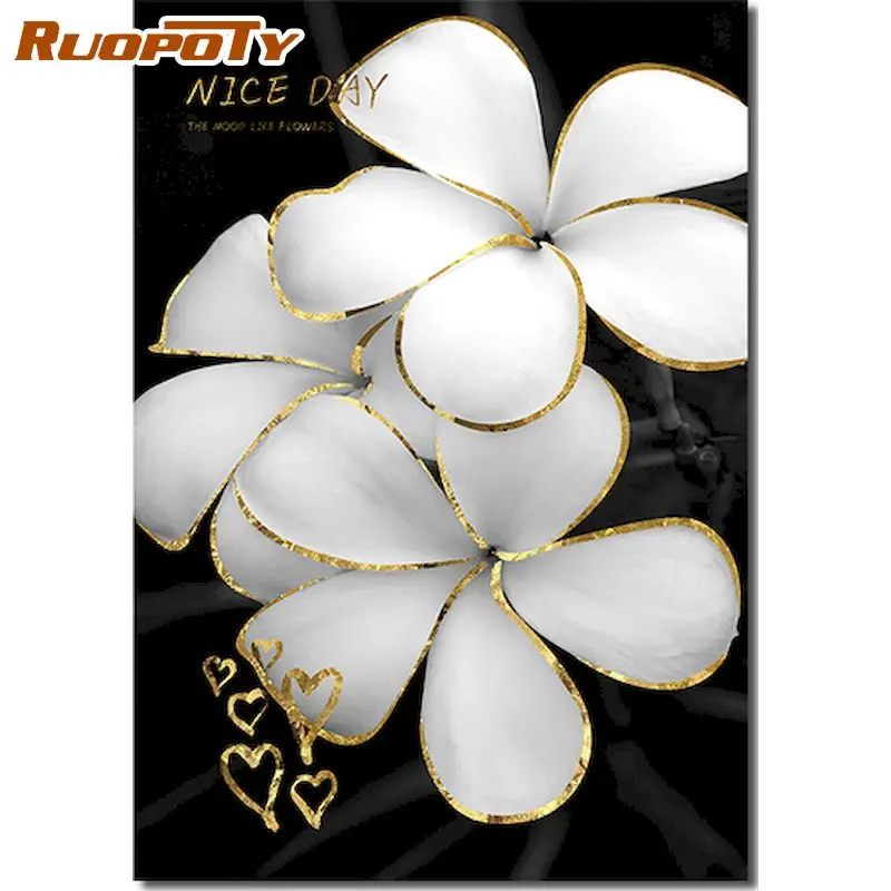 

RUOPOTY 60x75cm Frame Painting By Numbers White Flowers Paint By Number For Adults Acrylic Paint On Canvas Home Decors Artwork