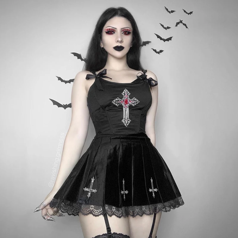 Юбка женская плиссированная с вышивкой крестиком высокой талией - купить по