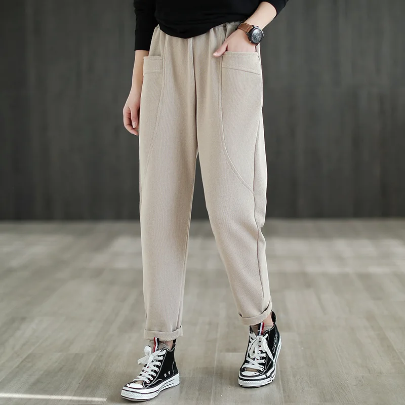 

Брюки-султанки женские с завышенной талией, свободные узкие простые однотонные штаны в литературном ретро стиле с карманами, Осень-зима 2022