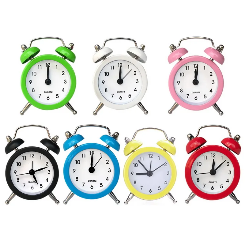High Quality Mini Alarm Clock Silent Pointer Clocks Round Number Dual Bell Loud Bedside Night Light Home Decor | Дом и сад
