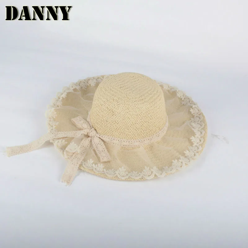 2021 Summer Travel Lace Bowknot Ribbon Handmade Women's Straw Hat Small Fresh Seaside Vacation Sunscreen Beach Women's Hat
