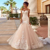 elegant wedding dress lace appliques with mermaid sweetheart neck sleeveless bride gowns back lace up vestido de novia plus size