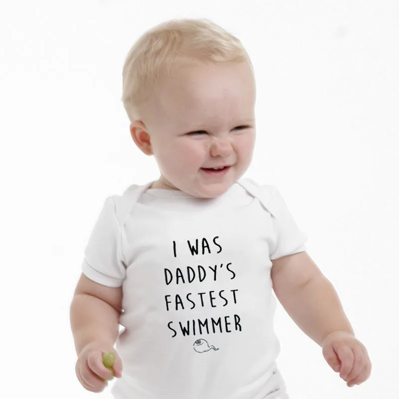 Я был DADDY'S самый быстрый пловец детская забавная одежда лето белый хлопок ребенок растет младенческой комбинезон