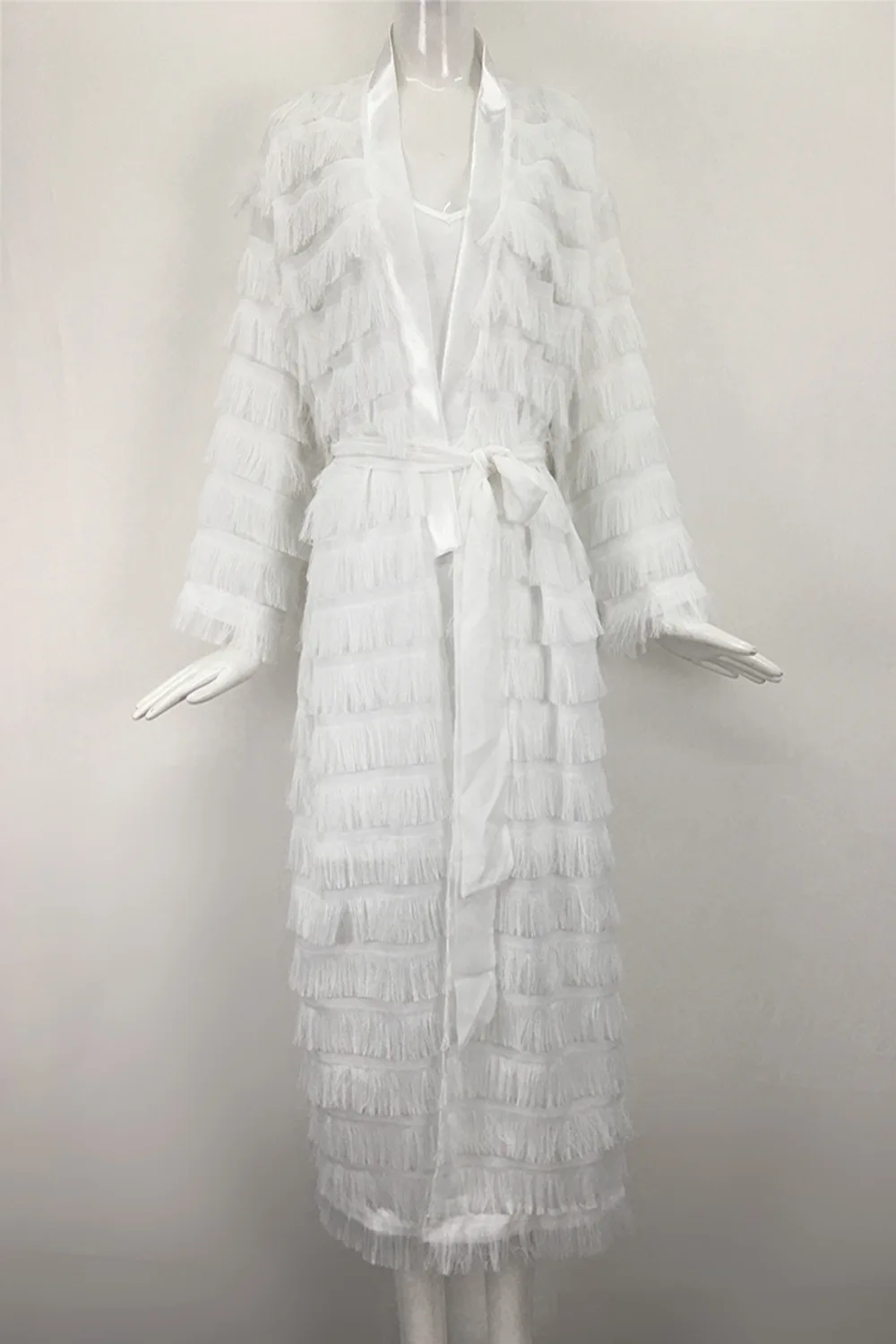 

Women's tassel long skirt large cardigan autumn winter coat dress