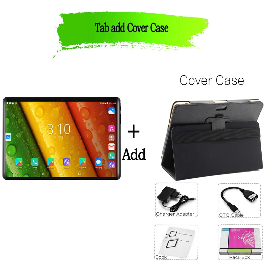 Add Leather case Новинка, 10,1 дюймов, Android 7,0, планшетный ПК, 4 Гб+ 64 ГБ, четыре ядра, sim-карта, телефон, звонок, ПК, Bluetooth, Wi-Fi, Sim, 3G, телефон, планшеты, мобильный телефон - Комплект: Add Leather case