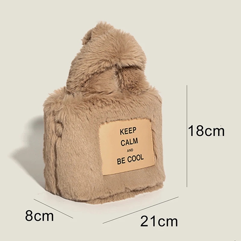MABULA KEEP CALM BE COOL Faux Fur Tote Handbags 2021 Branded Fashion Soft Crossbody Bag Small Women Phone Purse and Pouch