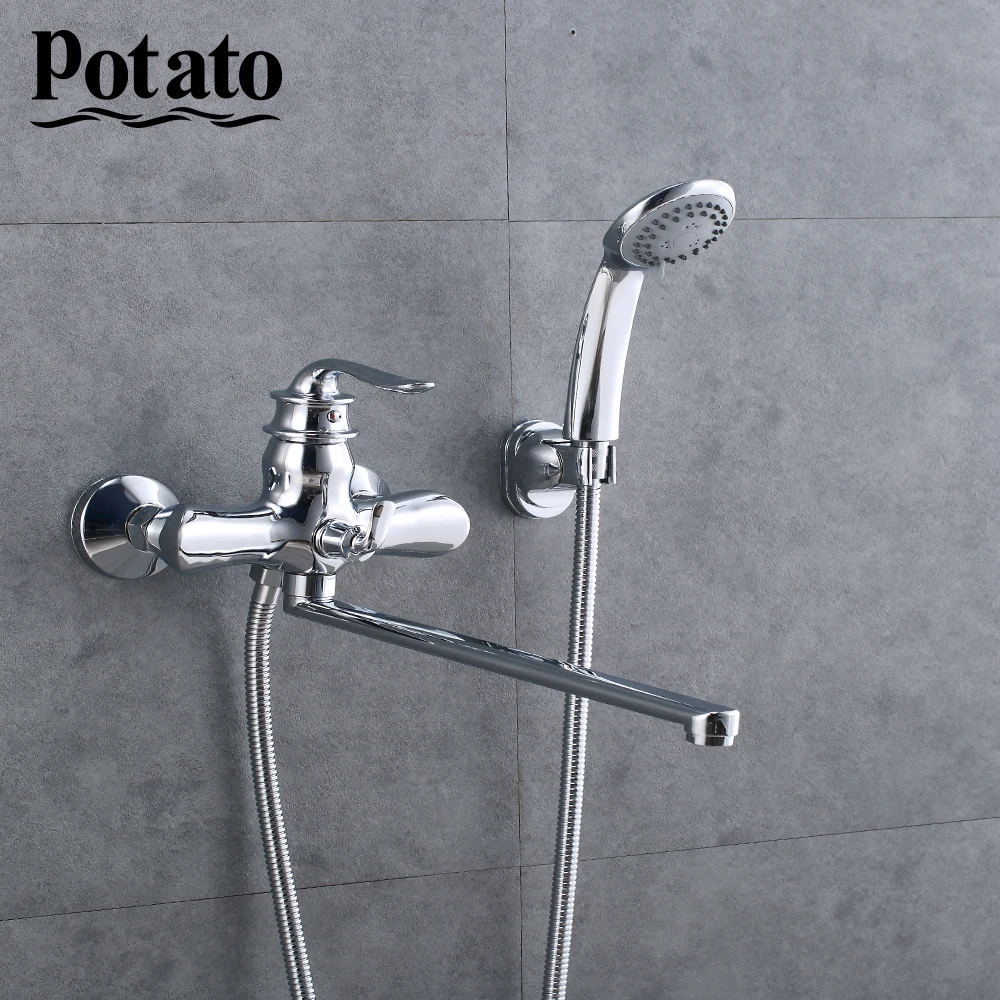 potato bathroom faucets modern hot and cold water 3 colors outlet pipe bath mixer with abs shower faucet head p22219 free global shipping