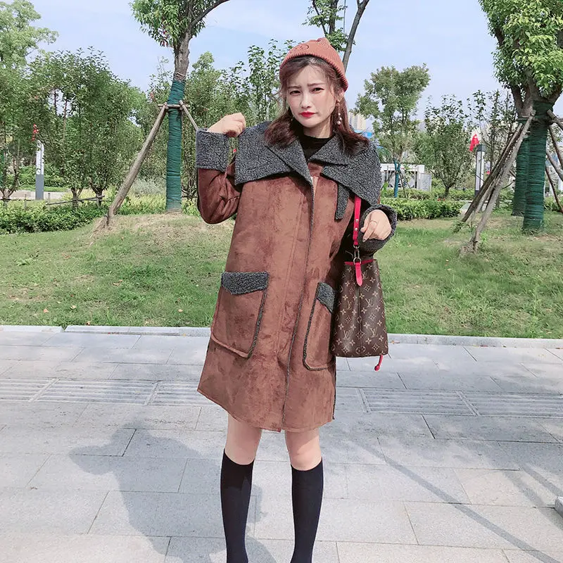 

Women's autumn and winter lamb wool coat women's middle and long Korean loose deerskin velvet cotton coat