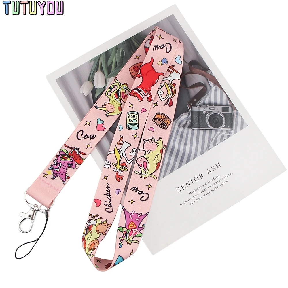 

PC2299 Wholesale 20pcs/lot Cartoon Chicken And Cow Key Chain Lanyard Gifts For Students Friends Phone USB Badge Holder Necklace