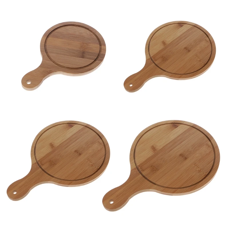 

Durable Round Wooden Pizza Paddle Serving Board Making Peel Cutting Tray 4 Sizes