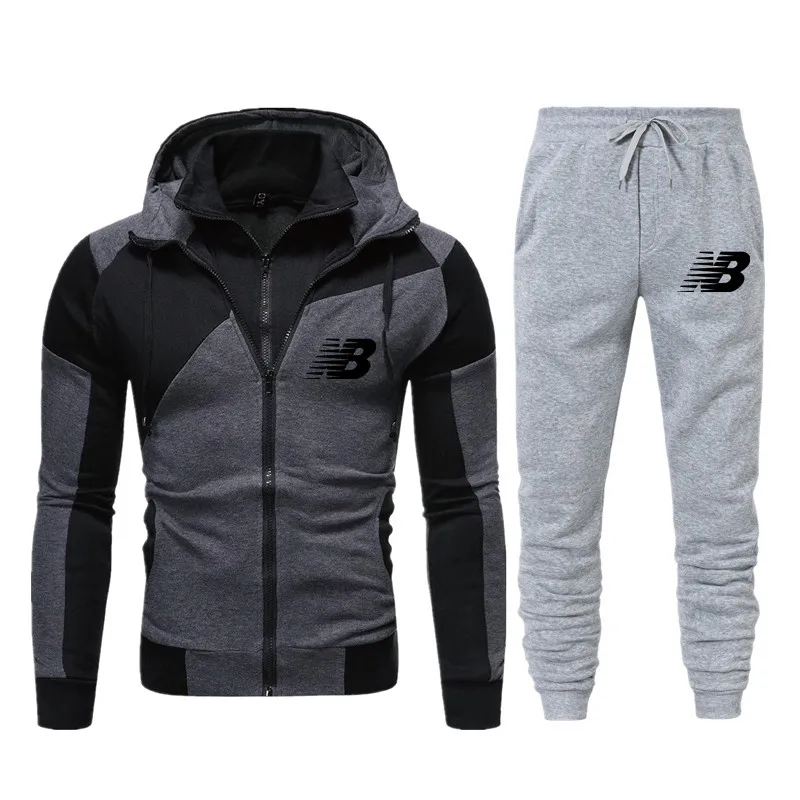 

Spring and autumn men's classic NB letter printed mixed color Hoodie + trousers, outdoor breathable leisure fitness sportswear