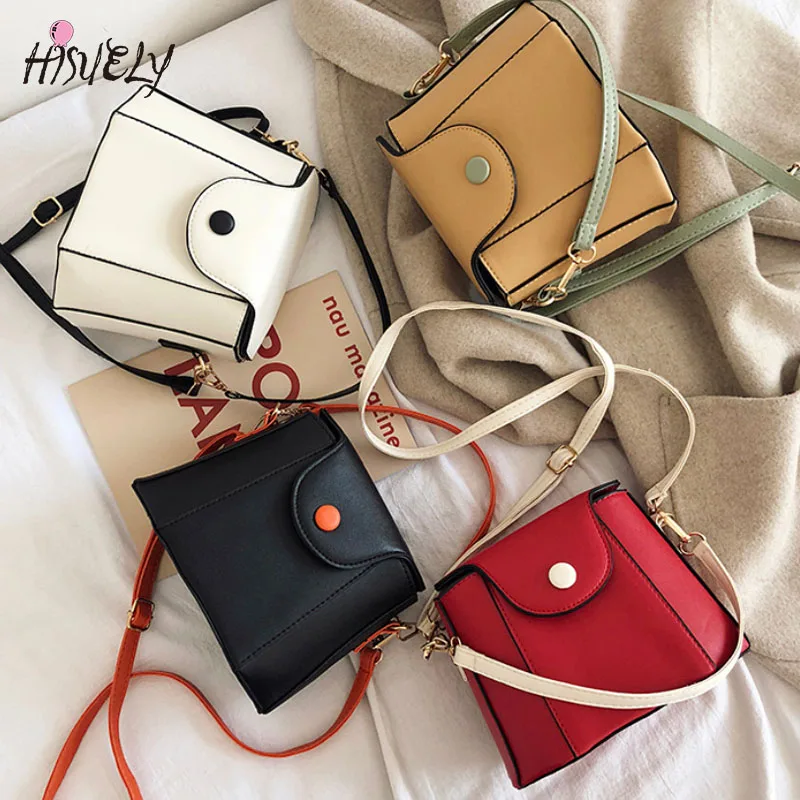

HISUELY Women's Designer Handbag 2022 Fashion patchwork Bucket bag New High quality PU Leather Shoulder Messenger Box bag Mini