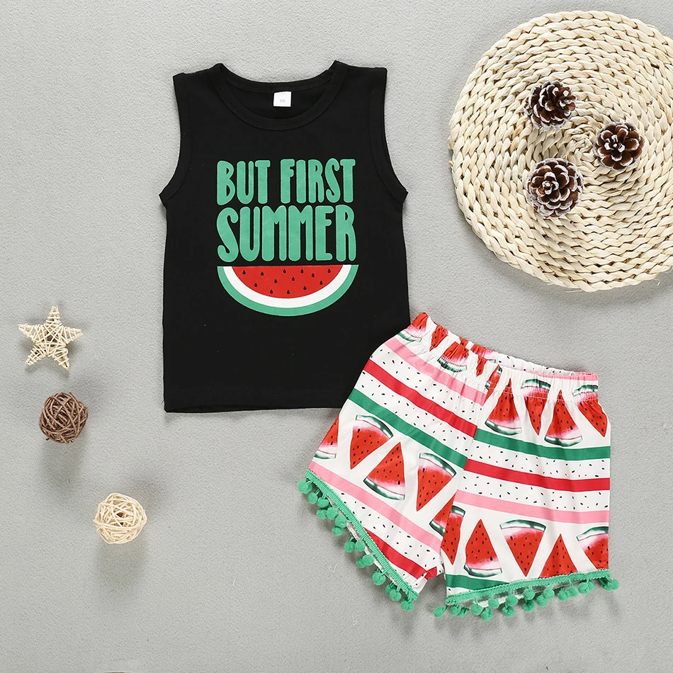 Комплект одежды для маленьких девочек и мальчиков футболка без рукавов с