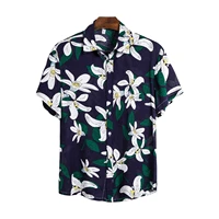 men floral printed short sleeve shirts casual lapel buttons pattern summer shirt tops