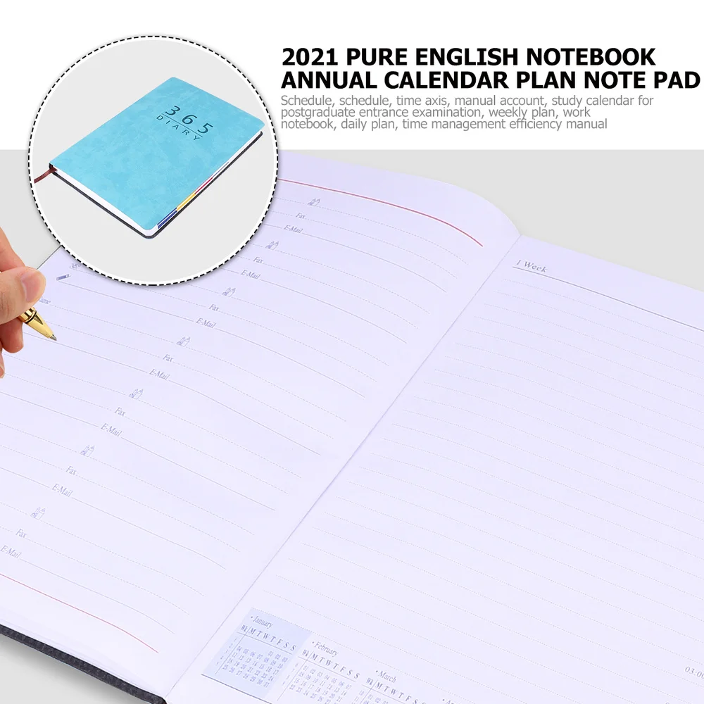 

2021 Calendar Notebook English Version Plan Book Practical Diary Notepads School Supplies Students Stationery for Office Home (A