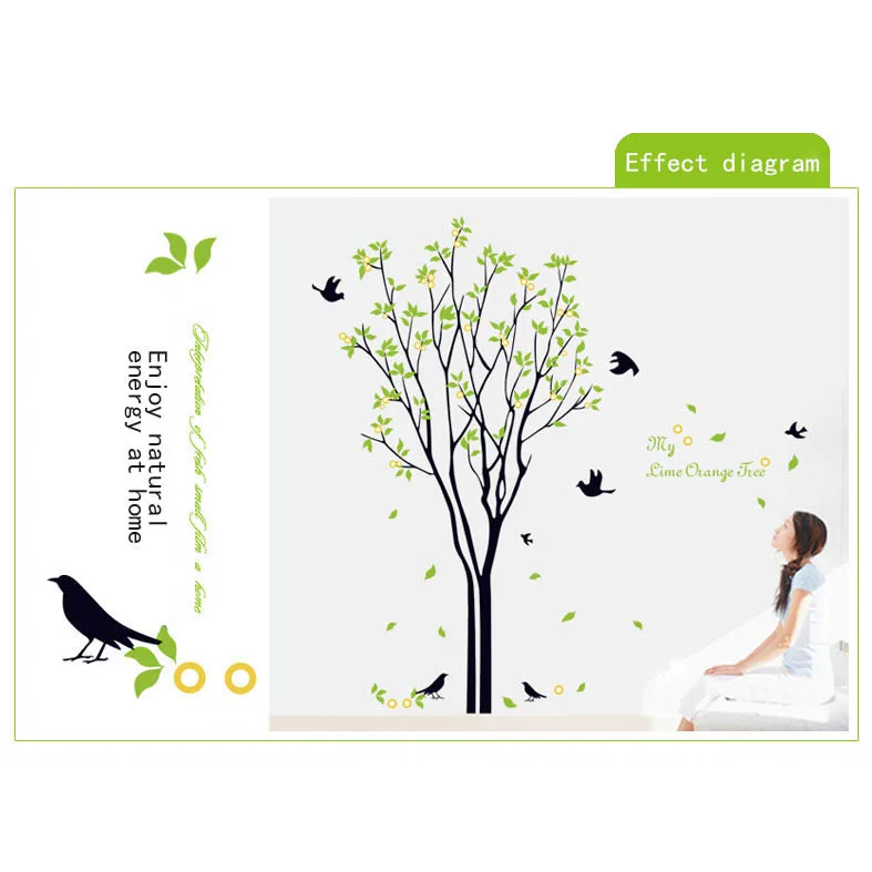 Good Life My Lime Orange Tree Quote Big with Birds and Leaves Removable Wall Sticker Decals | Дом и сад