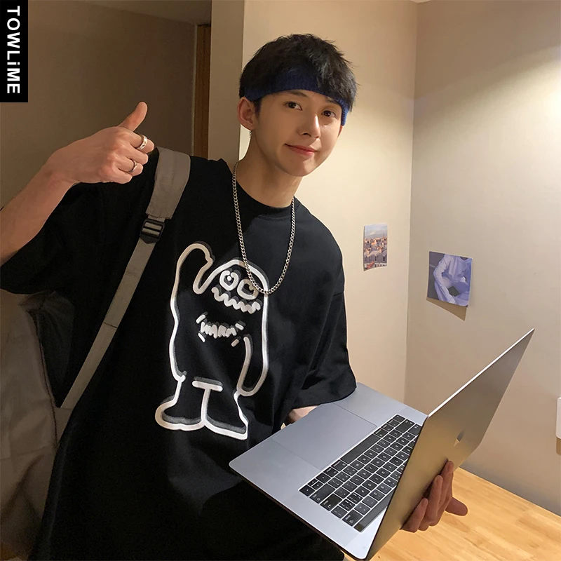 

Harajuku Korean Summer Men Anime Cartoon Print Shorts Sleeve Cotton T Shirts Japanese Streetwear Women Casual Pullovers Tees Top