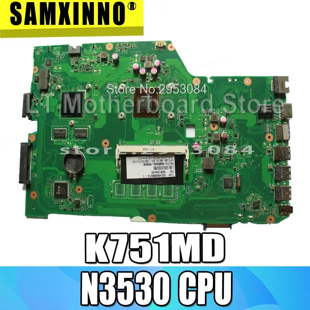 Материнская плата для ноутбука For AsusK751M K751MD R752M R752MD F751M F751MD X751MD X751MJ rev2.0 с ЦП N3530 на