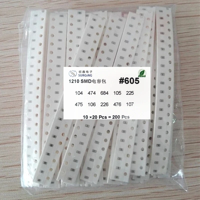 

1210 SMD конденсатор с алюминиевой крышкой смешанный набор, 10 ценности * 20 штук = 200 шт. 100nF ~ 100 мкФ Образцы комплект электронный diy kit Бесплатная доставка