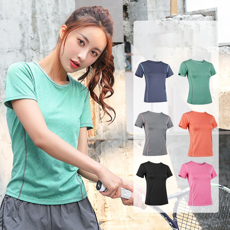 

Spring New Professional Yoga Fitness Sportswear Ladies Round Neck Tops Are Thin Short-Sleeved Casual Fashion Short-Sleeved
