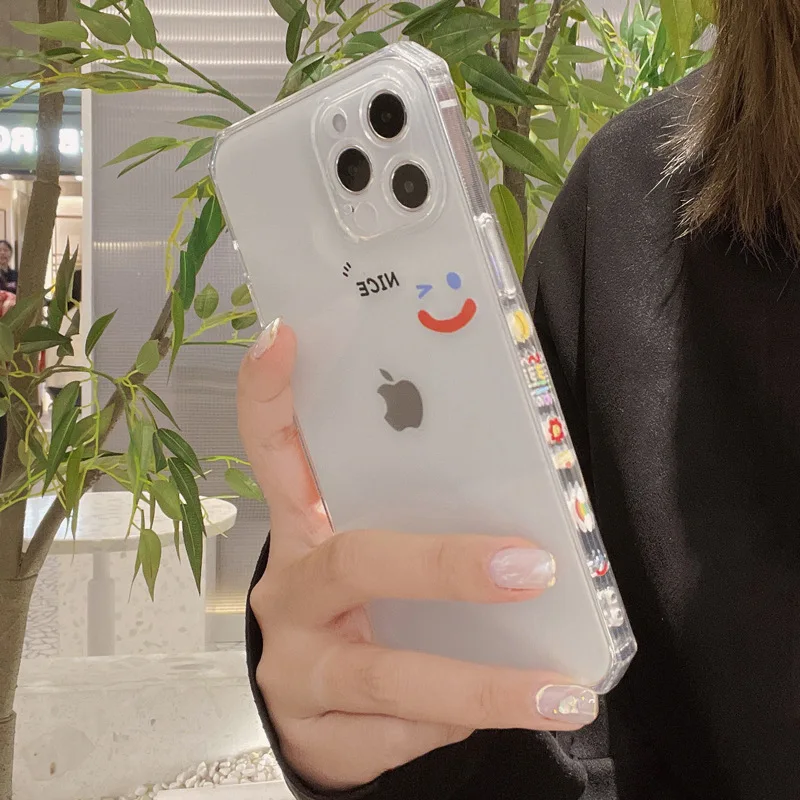 

New material Smiley phone case For iphone 12 pro max 11 pro max xs max x xr 8 7 plus Side printing cases silicone cover shell