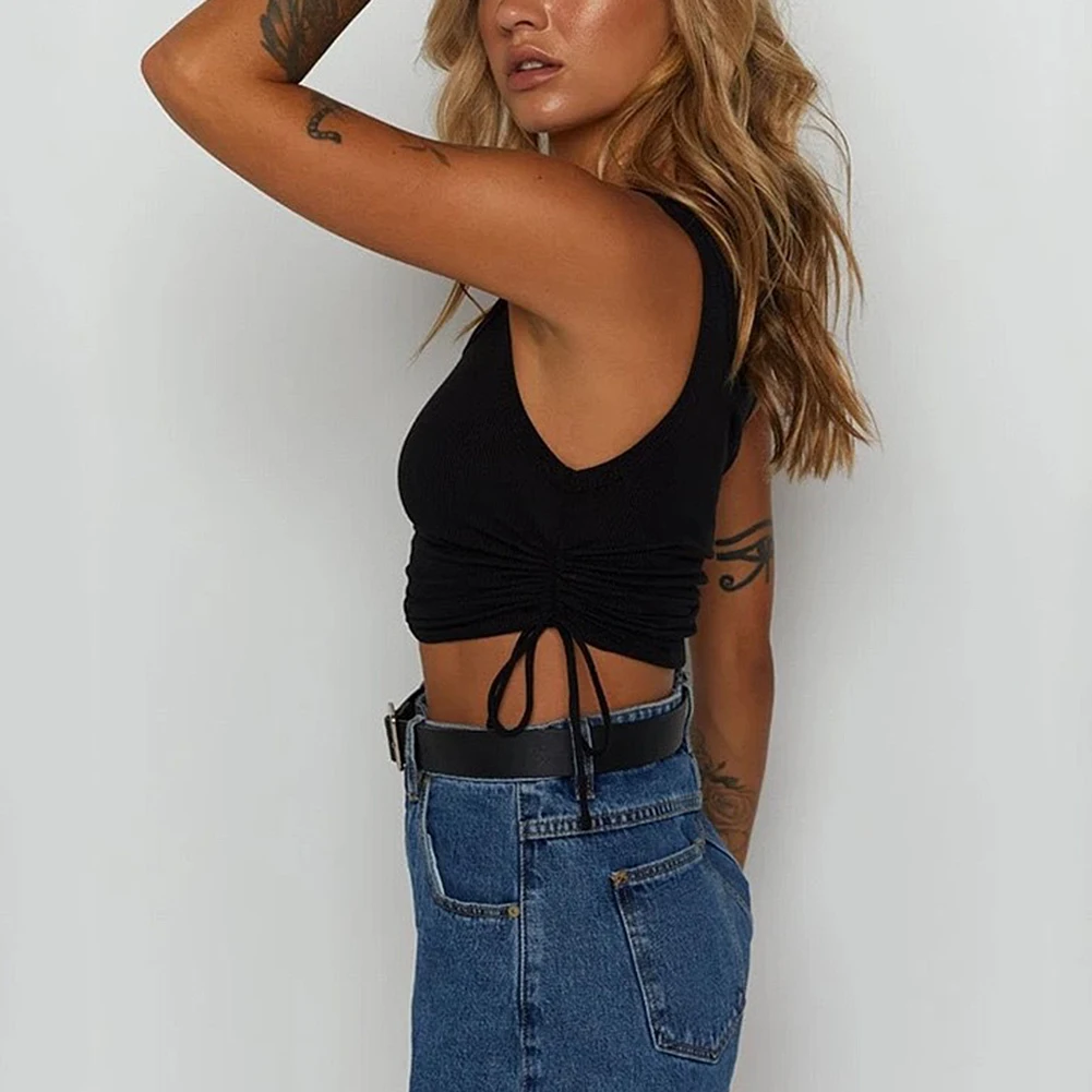 Женский Трикотажный Хлопковый укороченный жилет на завязках с открытыми плечами